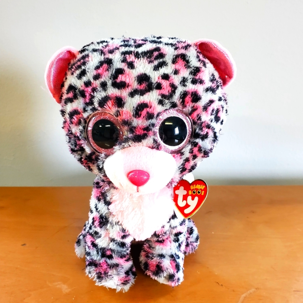 TY Beanie Boo. Leopard Pink Cat. Medium. Tags.